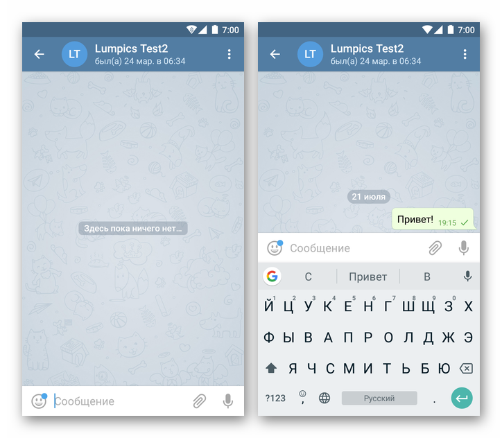 Telegram для Android экран обычного чата